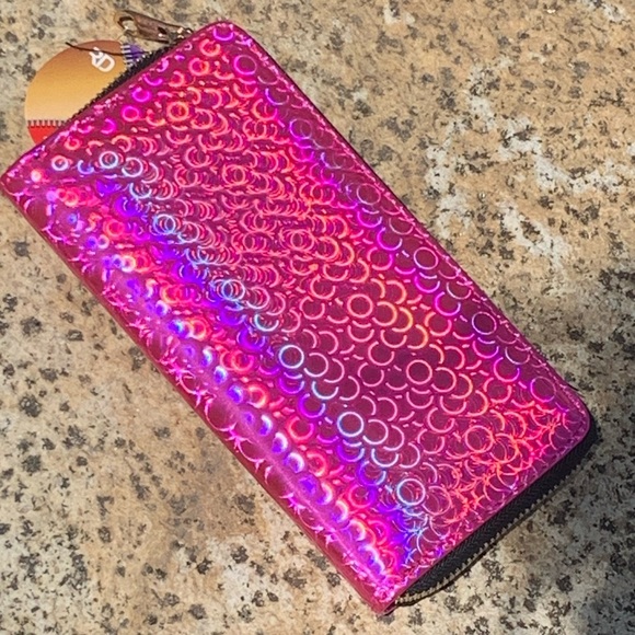 NEW Pink Iridescent Prism Colorful Zipper Wallet - Picture 1 of 2